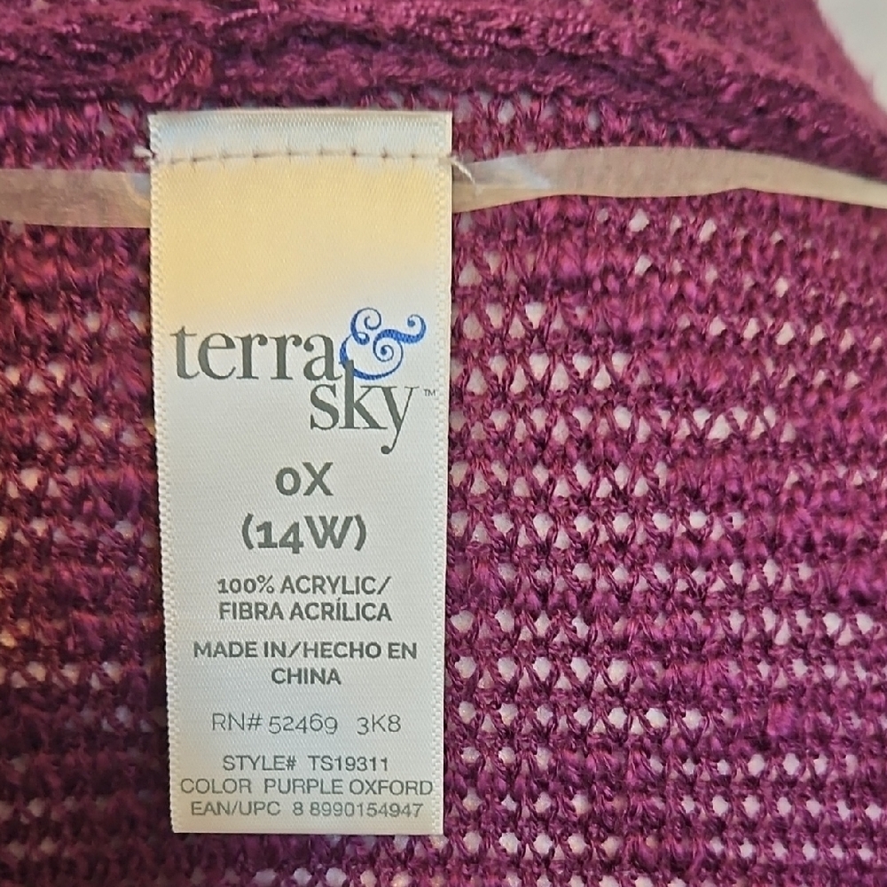 Terra Sky Women's Burgundy Open-Front Long Sleeve Sweater Size OX/14W - Picture 3 of 6
